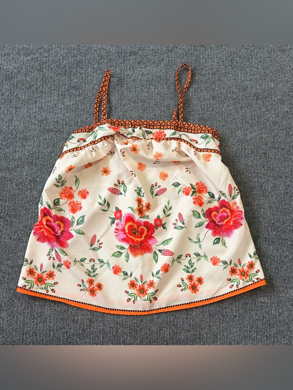 SHEIN Women's Small Floral Print Ruffle Cami Tank Top Sleeveless Boho Cream
